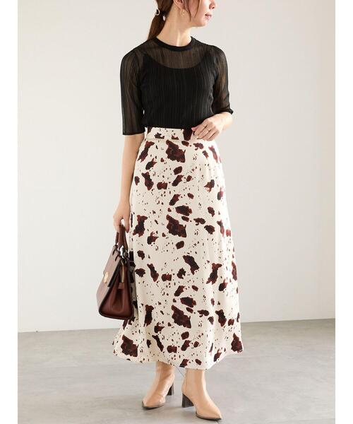 Te chichi（テチチ）の「アニマルプリント/レザーロングスカート（スカート・レディース・ブラック/ベージュ/チャコールグレー・F）」の8枚目の写真