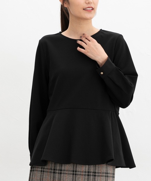 Honeys(ハニーズ)の「ペプラムトップス(Tシャツ/カットソー・レディース・ネイビー/モカ/ブラック/ブルーグリーン・S/M/L/LL/3L)」の1枚目の写真