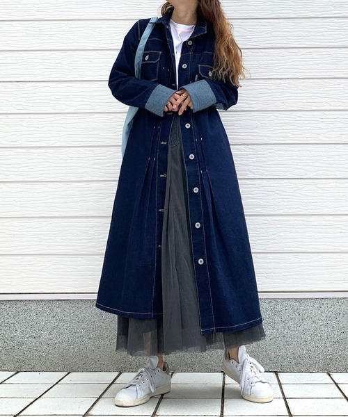 Q(キュー)の「デニムロングワンピース(シャツワンピース・レディース・ネイビー・MEDIUM)」の9枚目の写真