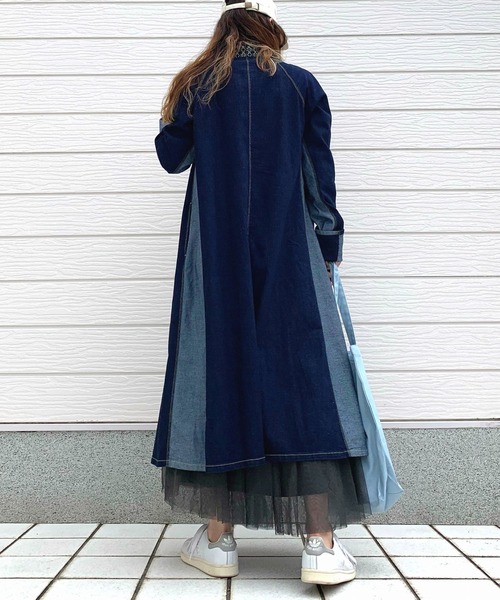 Q(キュー)の「デニムロングワンピース(シャツワンピース・レディース・ネイビー・MEDIUM)」の3枚目の写真