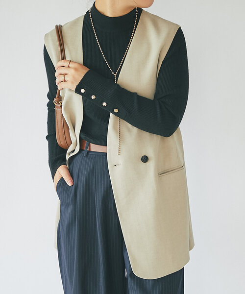 【セール】《MIKI's企画》ハイネック袖ボタンリブニット(ニット/セーター)|un dix cors(アンディコール) 【セール】《MIKI's企画》ハイネック袖ボタンリブニット(ニット/セーター)|un dix cors(アンディコール)