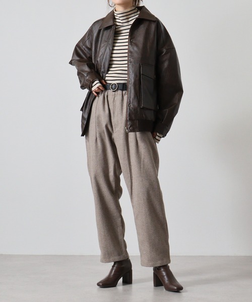 SUGGESTION(サジェッション)の「Melton wide pants / メルトン ワイドパンツ unisex(その他パンツ・メンズ・チェック/ブラック/グレイッシュベージュ・L/M)」の11枚目の写真