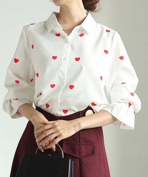 Sawa a la mode(サワアラモード)の「ミニハート柄キャンディースリーブブラウス(シャツ/ブラウス・レディース・ホワイト/ブラック・FREE)」の2枚目の写真
