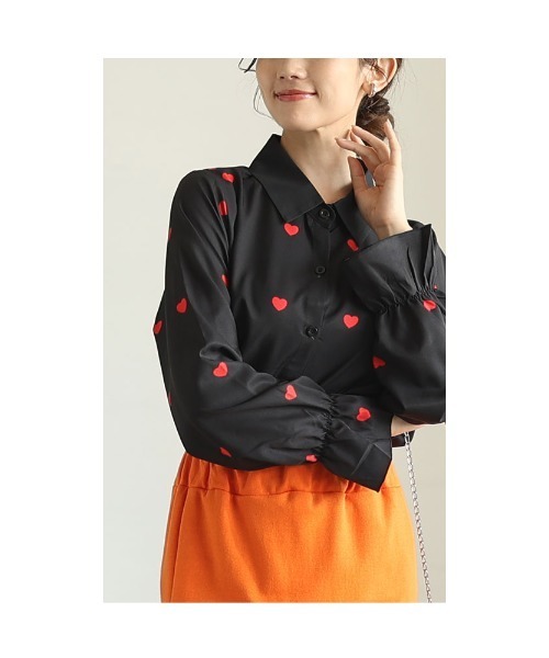 Sawa a la mode(サワアラモード)の「ミニハート柄キャンディースリーブブラウス(シャツ/ブラウス・レディース・ホワイト/ブラック・FREE)」の14枚目の写真