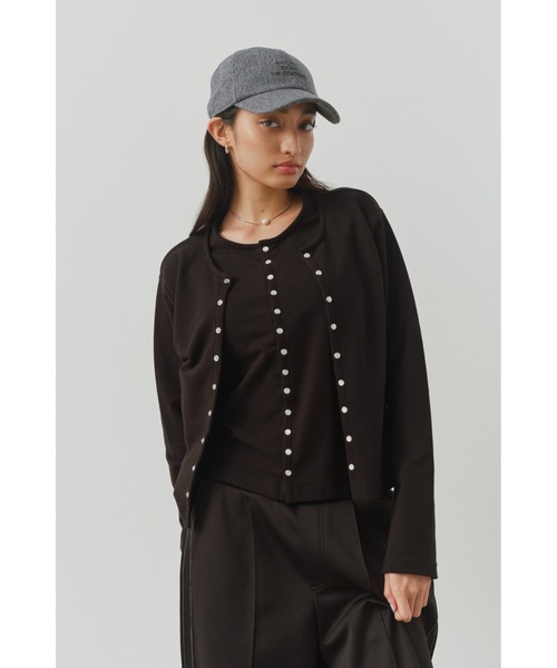 ALEXIA STAM（アリシアスタン）の「Layered Snap Cardigan /レイヤードカーディガン（カーディガン/ボレロ・レディース・ブラック/グレー/レッド・FREE）」の5枚目の写真