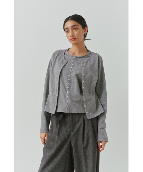 ALEXIA STAM（アリシアスタン）の「Layered Snap Cardigan /レイヤードカーディガン（カーディガン/ボレロ・レディース・ブラック/グレー/レッド・FREE）」の15枚目の写真