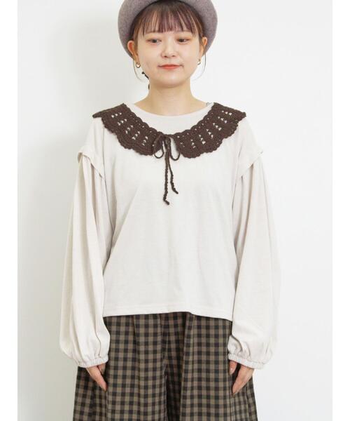 値下げしました‼️SM2トップス総刺繍柄襟付きカットソー セール】取り外し配色襟付きカットソー（Tシャツ/カットソー