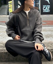 fredy emue | FR刺繍裏毛ハーフZIP スウェット(スウェット)