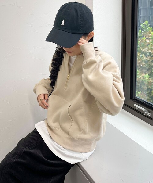 fredy emue（フレディエミュ）の「FR刺繍裏毛ハーフZIP スウェット（スウェット・レディース・チャコールグレー/ピンク/ライトグレー/ベージュ・38）」の9枚目の写真