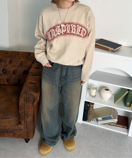 sedacle(セダクル)の「ダメージ加工ニット(ニット/セーター・メンズ・イエロー/ネイビー/ブラック/アイボリー・SMALL/MEDIUM/LARGE)」の6枚目の写真