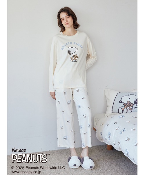 PEANUTS】SNOOPY×BEAR 総柄ロングパンツ（ルームウェア/パジャマ 
