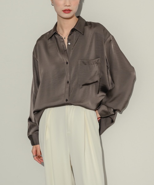 【再入荷】 ワッシャーサテンベーシックシャツ（シャツ/ブラウス）｜NEUNA トップス