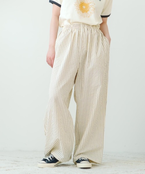 eLur(エラー)の「【eLur】ストライプパンツ(パジャマ)(その他パンツ・レディース・ライトブルー/アイボリー・FREE)」の1枚目の写真