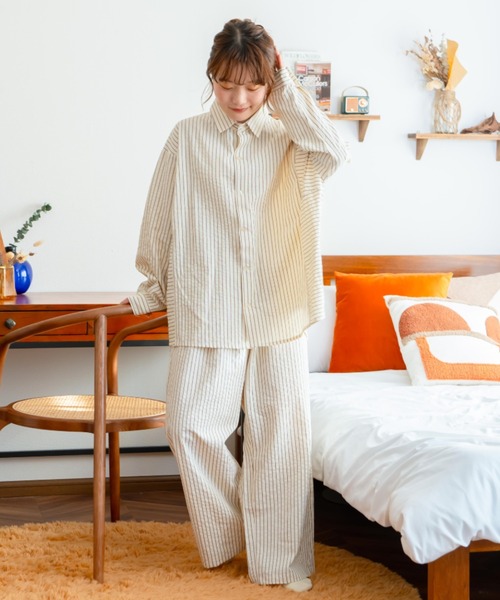 eLur(エラー)の「【eLur】ストライプパンツ(パジャマ)(その他パンツ・レディース・ライトブルー/アイボリー・FREE)」の9枚目の写真