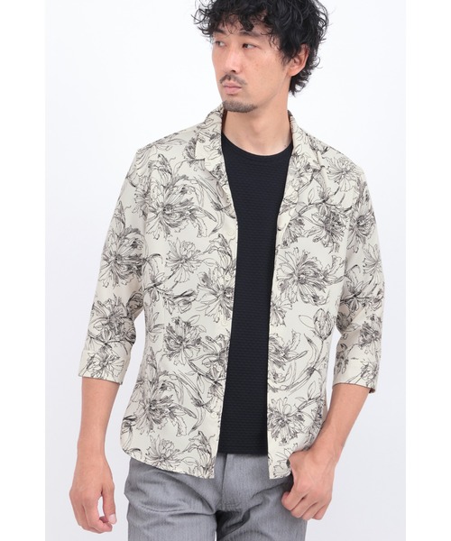 HIGH STREET(ハイストリート)の「HIGH STREET∴ラインフラワーショートウイング7分袖シャツ(シャツ/ブラウス・メンズ・アイボリー/ブラック・M/L/LL/S)」の2枚目の写真
