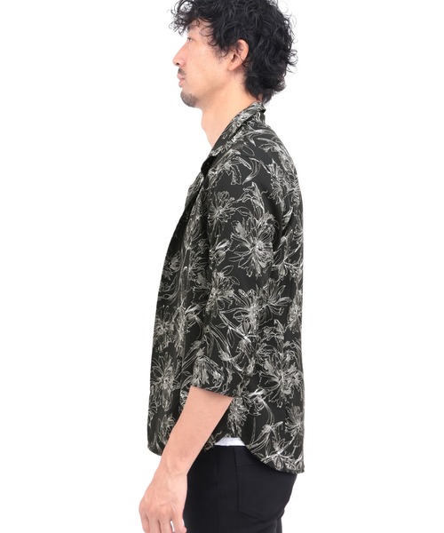 HIGH STREET(ハイストリート)の「HIGH STREET∴ラインフラワーショートウイング7分袖シャツ(シャツ/ブラウス・メンズ・アイボリー/ブラック・M/L/LL/S)」の13枚目の写真