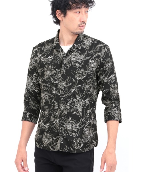 HIGH STREET(ハイストリート)の「HIGH STREET∴ラインフラワーショートウイング7分袖シャツ(シャツ/ブラウス・メンズ・アイボリー/ブラック・M/L/LL/S)」の12枚目の写真