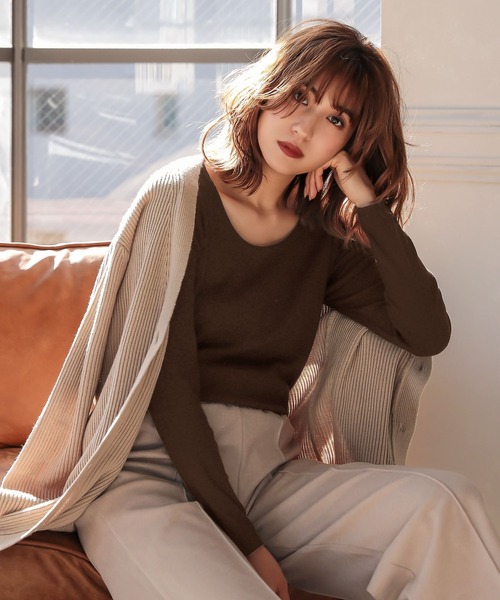 KOBE LETTUCE（コウベレタス）の「前身頃二重長袖リブカットソートップス（Tシャツ/カットソー・レディース・コーラル/グレー系/ブラウン・L1/M1/S1/S2/S）」の7枚目の写真