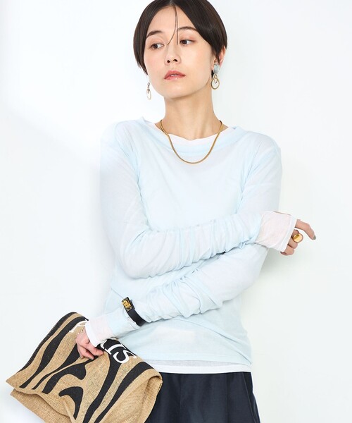 NOLLEY’S（ノーリーズ）の「MY STANDARD シアーロンT（Tシャツ/カットソー・レディース・ホワイト/ブラック/ネイビー/サックスブルー/キナリ・FREE）」の5枚目の写真
