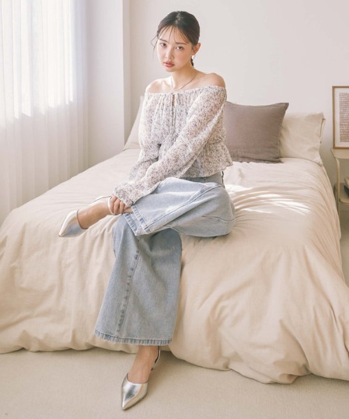 花柄アソート楊柳ブラウスアンサンブル 花柄アソート楊柳ブラウスアンサンブル(M OFF WHITE): トップス
