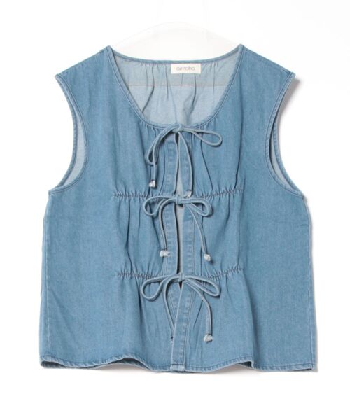 aimoha（アイモハ）の「ドローストリングデニムベスト（ベスト・レディース・ライトブルー/ネイビー・FREE）」の6枚目の写真