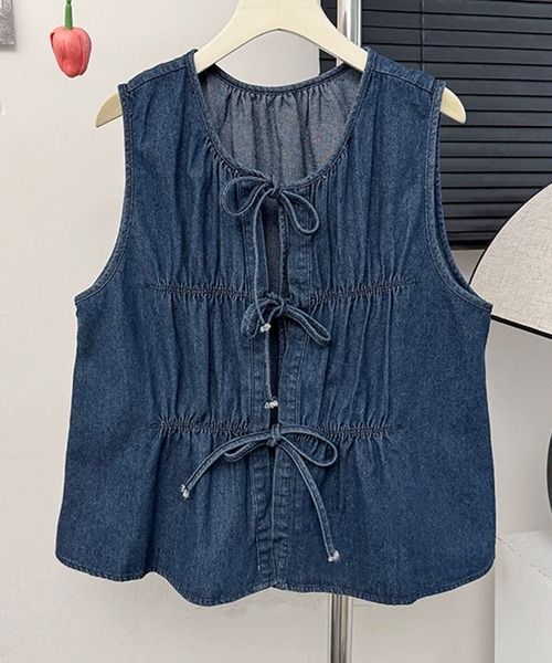 aimoha（アイモハ）の「ドローストリングデニムベスト（ベスト・レディース・ライトブルー/ネイビー・FREE）」の10枚目の写真