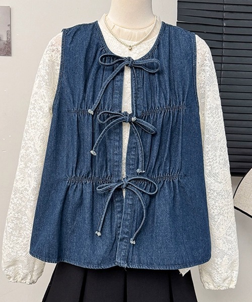 aimoha（アイモハ）の「ドローストリングデニムベスト（ベスト・レディース・ライトブルー/ネイビー・FREE）」の17枚目の写真