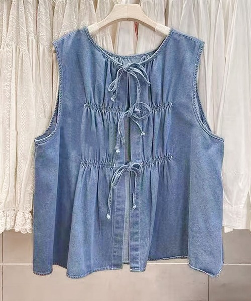 aimoha（アイモハ）の「ドローストリングデニムベスト（ベスト・レディース・ライトブルー/ネイビー・FREE）」の18枚目の写真