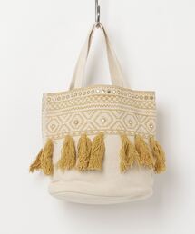 【Swaraj/スワラージ】ジオメトリック刺繡タッセルトートバッグ