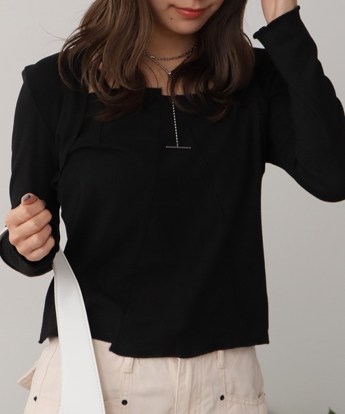 ROOPTOKYO(ループトウキョウ)の「スクエアネックパネルデザイントップス 秋物 秋服 2026年秋冬(Tシャツ/カットソー・レディース・ホワイト/ブラック・FREE)」の13枚目の写真