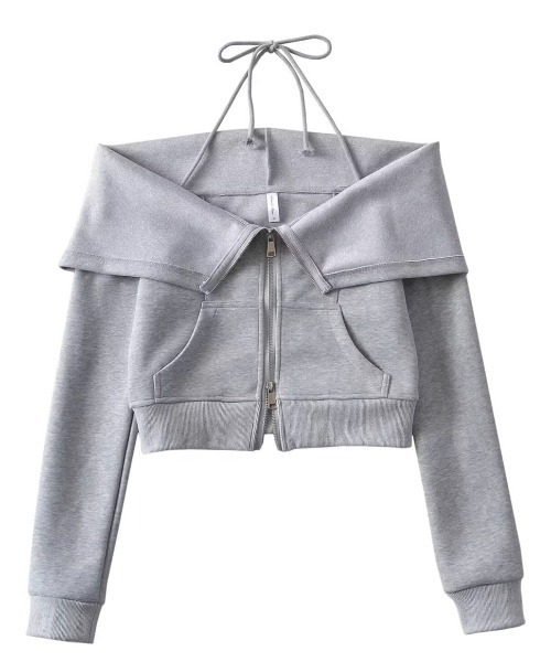 A'GEM/9 × .kom 「.KOM/ドットケーオーエム」 ホルターネックオフショルダークロップジップアップトップス レディース メンズ A'GEM/9 × .kom 『.KOM/ドットケーオーエム』 ホルターネック