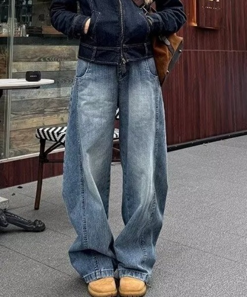 ワイドパンツ ジーンズ デニム ストリート アメリカン レトロ ワイドパンツストレート デニム ジーンズ アメリカン レトロ