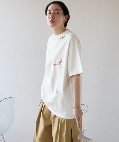 セール】Embroidery LOGO over size Tshirts 刺繍ロゴオーバー