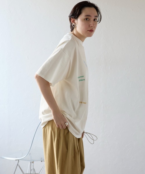 セール】Embroidery LOGO over size Tshirts 刺繍ロゴオーバー