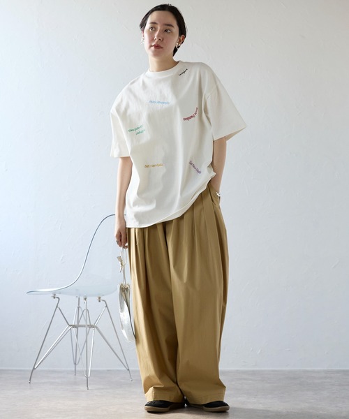 セール】Embroidery LOGO over size Tshirts 刺繍ロゴオーバー