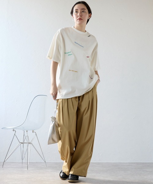 ◆ boohoo ◆オーバーサイズ ジャカード テクスチャー Tシャツ セール】Embroidery LOGO over size Tshirts 刺繍ロゴオーバー