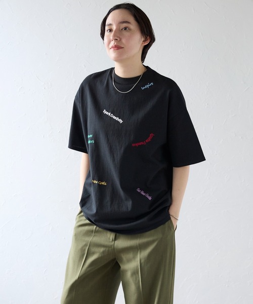セール】Embroidery LOGO over size Tshirts 刺繍ロゴオーバー