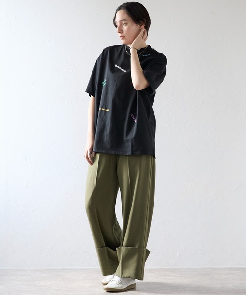 Tシャツ・カットソー IONSEOUL Rio Embroidery Oversized Fit Sweatshirt セール】Embroidery LOGO over size Tshirts 刺繍ロゴオーバー