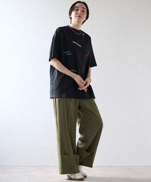 Tシャツ・カットソー EMBROIDERY T-SHIRT セール】Embroidery LOGO over size Tshirts 刺繍ロゴオーバー