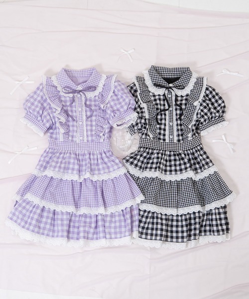 Honey Cinnamon(ハニーシナモン)の「ギンガム3段フリルワンピース(ワンピース・レディース・ラベンダー/ブラック・FREE)」の15枚目の写真