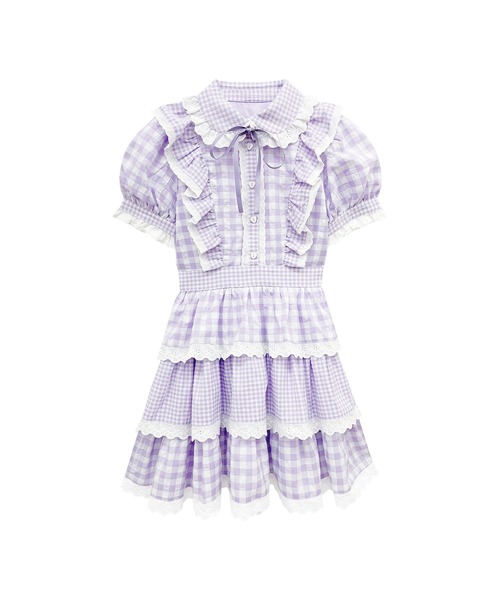 Honey Cinnamon(ハニーシナモン)の「ギンガム3段フリルワンピース(ワンピース・レディース・ラベンダー/ブラック・FREE)」の7枚目の写真