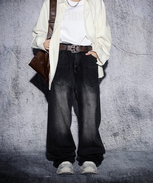 EFFECTION(エフェクション)の「EFFECTION // vintage wash 6pocket wide straight denim pants〈ヴィンテージウォッシュ加工 6ポケット ワイド ストレート デニム パンツ〉(デニムパンツ・メンズ・ブルー系その他/ブルー系その他2/ブラック系その他・MEDIUM/LARGE/X-LARGE)」の3枚目の写真