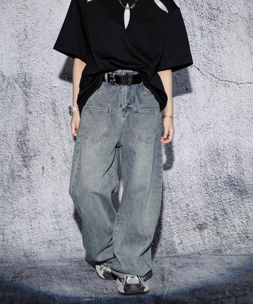 セール】EFFECTION // vintage wash 6pocket wide straight denim