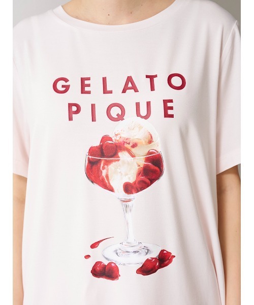 すぐ届く gelato pique 【冷感 ルームウェア】ICE CREAM Tシャツ セール】【COOL COLLECTION】【接触冷感】ICEワンポイントビッグ