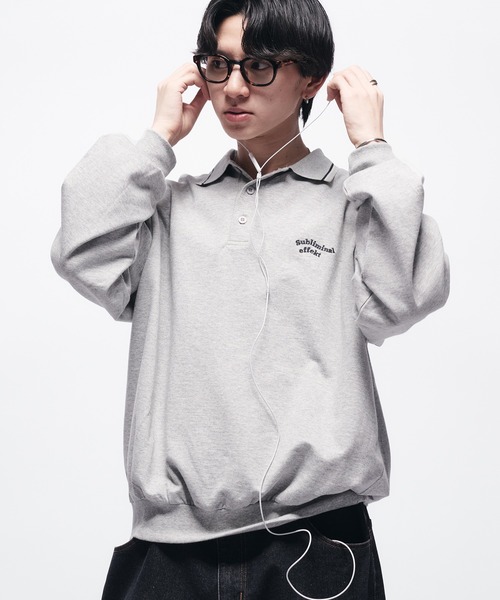 Adoon plain(アドーンプレーン)の「MINI PILE WAVE LOGO POLO / ミニ裏毛ウェーブロゴポロシャツ(ポロシャツ・メンズ・ライトグレー/ブラック/ネイビー・LARGE/MEDIUM)」の1枚目の写真