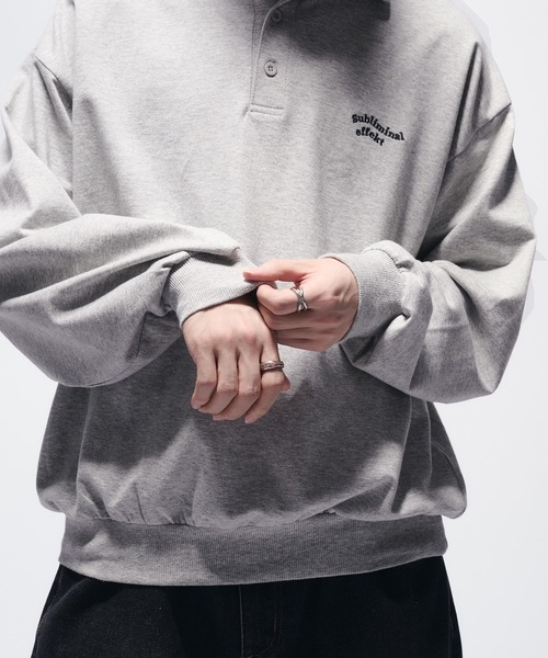 Adoon plain(アドーンプレーン)の「MINI PILE WAVE LOGO POLO / ミニ裏毛ウェーブロゴポロシャツ(ポロシャツ・メンズ・ライトグレー/ブラック/ネイビー・LARGE/MEDIUM)」の14枚目の写真