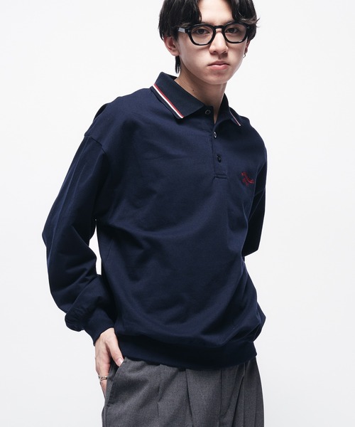 Adoon plain(アドーンプレーン)の「MINI PILE WAVE LOGO POLO / ミニ裏毛ウェーブロゴポロシャツ(ポロシャツ・メンズ・ライトグレー/ブラック/ネイビー・LARGE/MEDIUM)」の8枚目の写真
