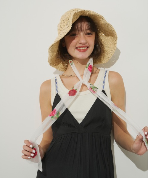 Unitage(ユニテージ)の「クロスステッチリボン麦わらHAT(ハット・レディース・ブラック系その他/ホワイト系その他/アイボリー/ブラック・FREE)」の6枚目の写真