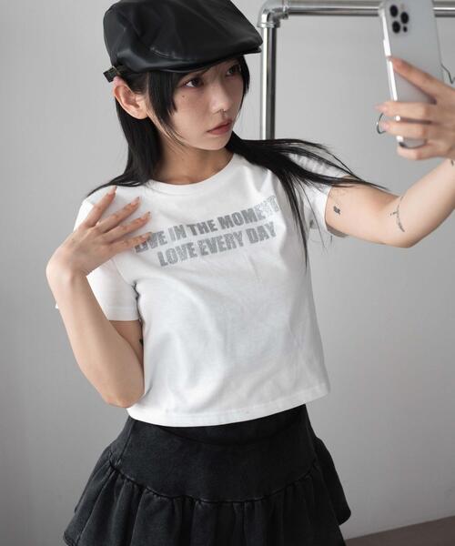 WEGO（ウィゴー）の「WEGO/ロゴラメちびT（Tシャツ/カットソー・レディース・ブラック/ピンク/ホワイト・FREE）」の2枚目の写真