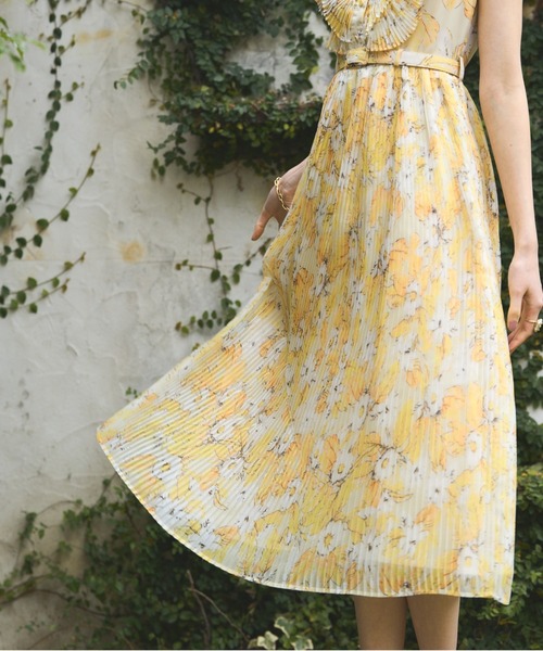 フレンチスリーブエアリープリーツプリントワンピース French Sleeve Airy Pleated Printed one-piece フレンチ